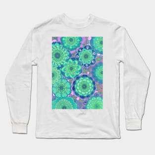 Fantasy Flowers in Mint Green & Purple Long Sleeve T-Shirt